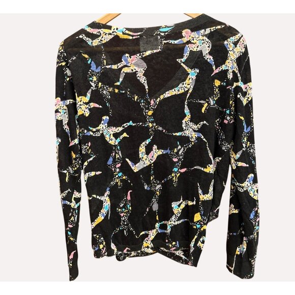 Bimba Y Lola Black Abstract Wrap Front Linen Sweater Medium Artsy Eclectic Print - Picture 4 of 7